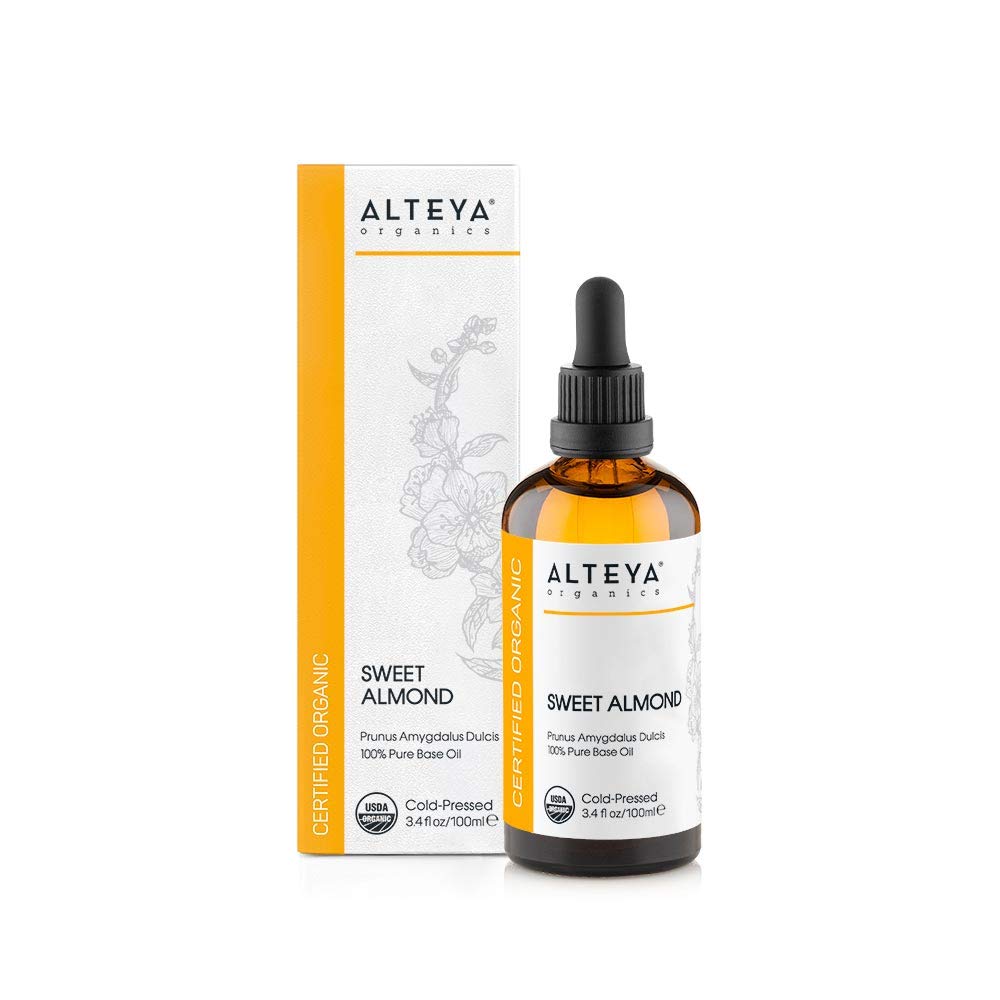 Alteya Organics Alteya Organic Sweet Almond Oil 100ml - 100% USDA Certified Organic Pure Natural Cold Pressed Sweet Almond Carrier Oil - Premium Therapeutic Grade Skin Treatment