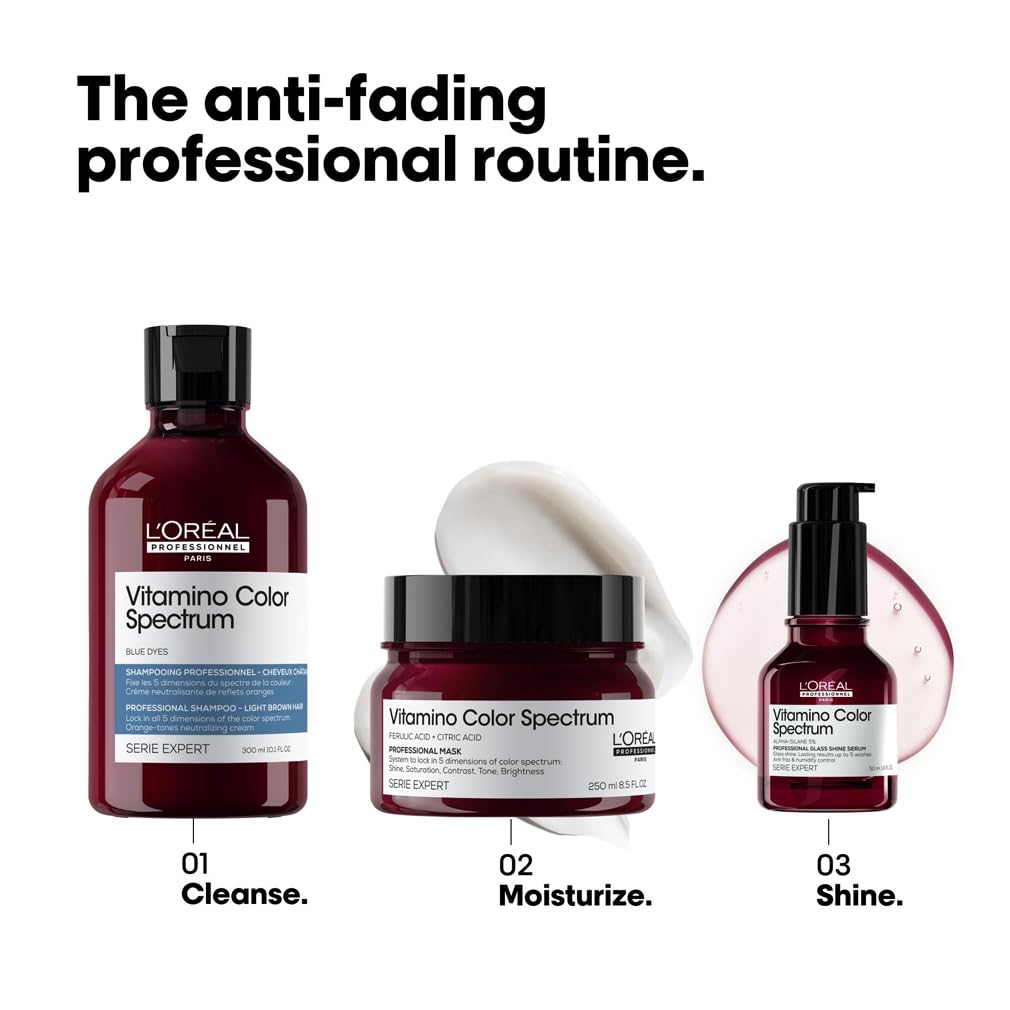 L'Oréal Professionnel Vitamino Color Spectrum Blue Tinted Shampoo 300ml, For Light Brown Coloured Hair, With Ferulic Acid + Citric Acid, Neutralise Undesired Orange Undertones