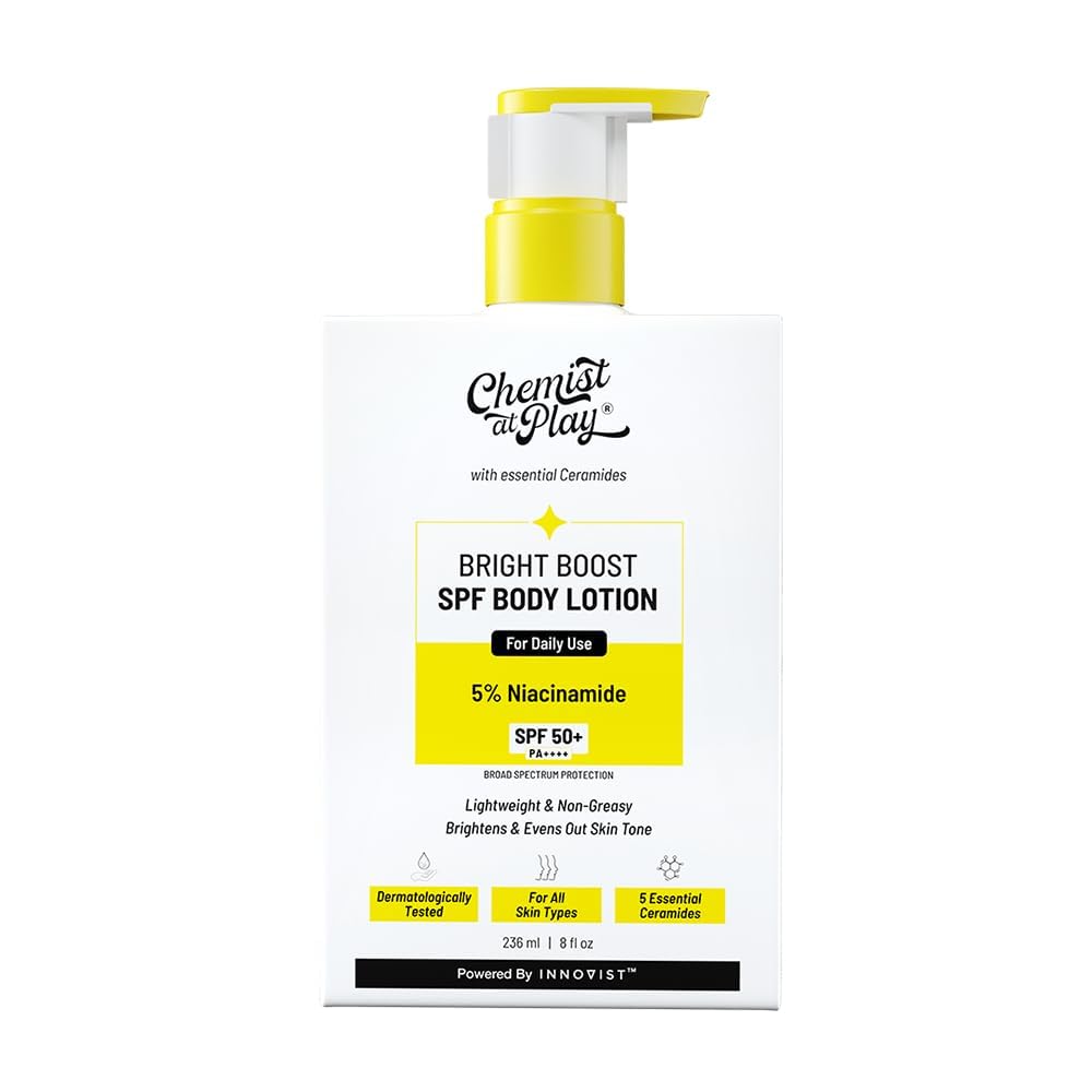 Chemist at Play Bright Boost SPF Body Lotion With 5% Niacinamide & SPF 50+ PA++++ 24 hours Moisturization Lightweight & Non-Greasy Formula 236ml