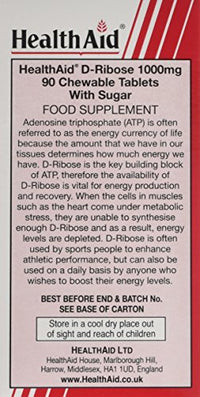 HealthAid Vegan D-Ribose 1000mg Tablets - (Pack of 90 Tablets)
