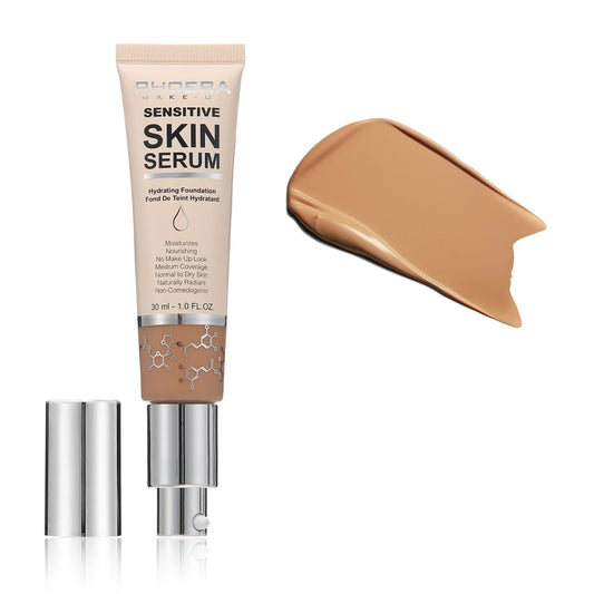 Phoera PHOERA Hydrating Serum Foundation, Hyaluronic Acid, Allantoin, Vitamin E, Tea Tree Oil Ideal For Dry And Sensitive Skin 12HR Skin Hydration, Medium Coverage, (SAND, 30ml)