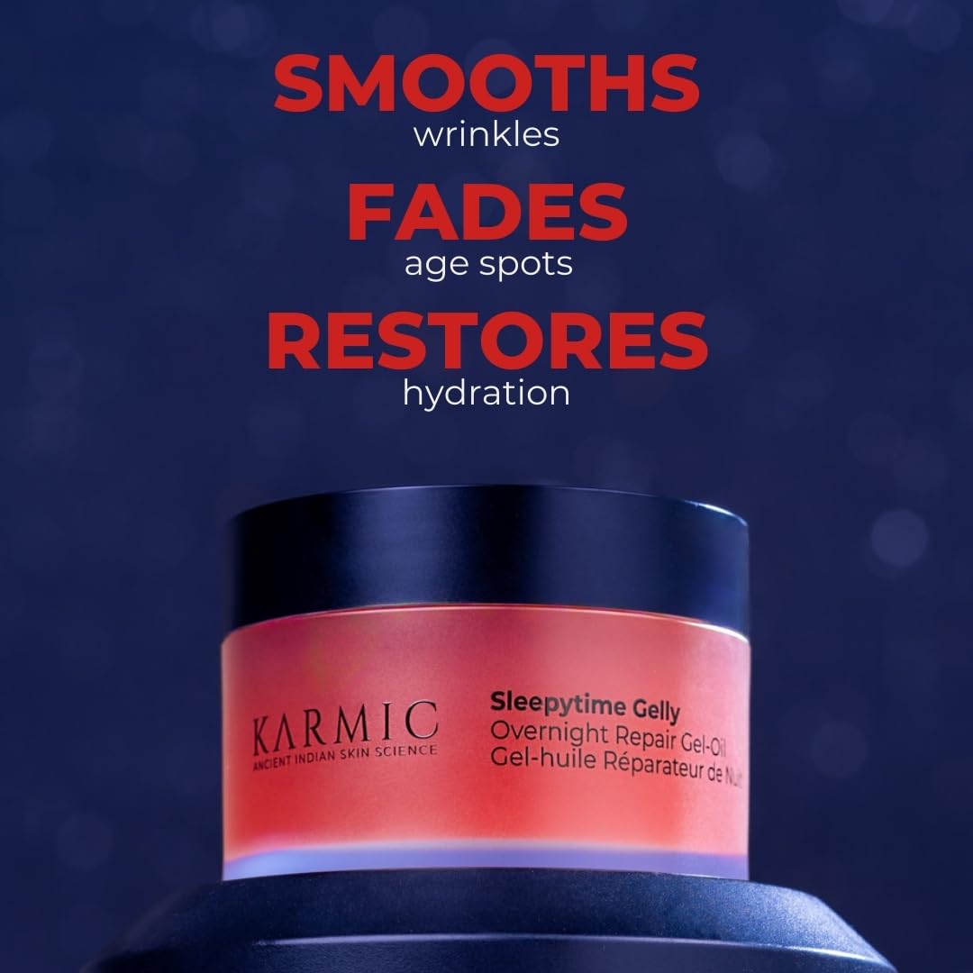 Karmic Skin Anti Ageing Night Face Cream | Wrinkle, Dark Spot & Hyperpigmentation Facial Moisturiser | Vitamin C & E, Natural Retinol | For Women & Men | Hydrating, Anti Aging Sleepytime Gelly