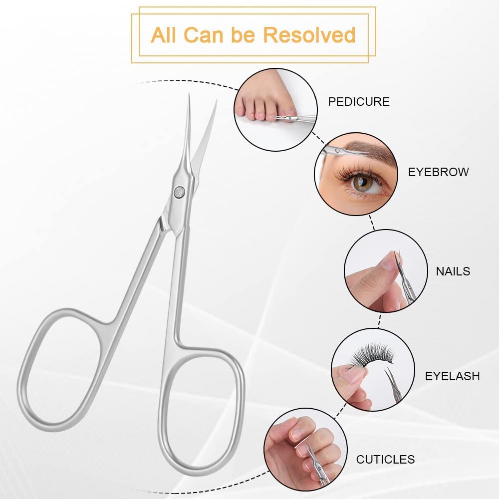 URAQT Nail Scissors, Professional Stainless Steel Curved Cuticle Scissors, Sharp Dead Skin Scissors Manicure Scissors, Pointed Beauty Scissors for Trimming Eyebrows, Nose Hair, Finger & Toe Nail Care