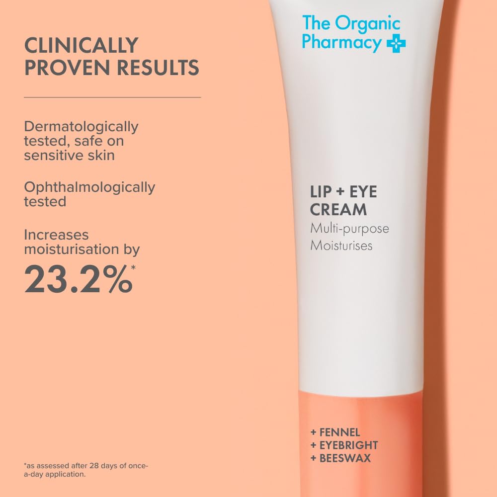 The Organic Pharmacy Lip + Eye Cream, 10ml - Multi-purpose, Moisturises, With Fennel, Eyebright, Beeswax, Ophthalmologically tested, Organic 13%, Natural 92.6%