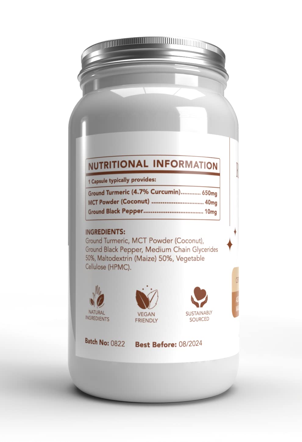 Rejoovenate Turmeric & Black Pepper 60 Capsules with Added Coconut Oil - New Recipe for Maximum Bioavailability | Certified High Curcumin Content | 60 x 700mg