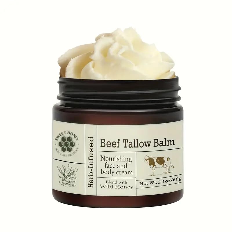 Lustrabelle Beef Tallow for Skin, Unscented All-Purpose Moisturizer, Deeply Nourishing Organic Grass Fed Tallow Balm, Beef Tallow Cream for Face & Body,Olive Oil & Vitami Moisturizing Skin Care Cream for Dry Skin