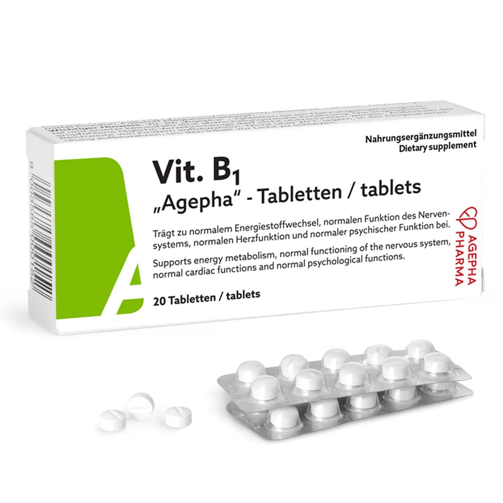 AGEPHA Vitamin B1 Tablets | High Dose Thiamine Tablets | EU Quality | Free of Additives | Relief for Nerve Pain, Nervous Disorders, Memory and Concentration Problems | Supports Energy Metabolism & Immunity