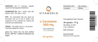 Vita World L-Carnosine 500mg 60 Capsules Made in Germany l Vegan l Highly-dosed l Amino Acid l 500 mg carnosine/Capsule