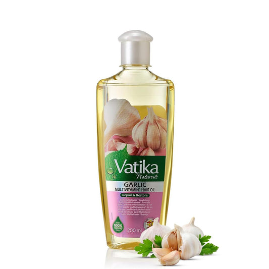 Vatika Multivitamin Garlic Hair Oil - 200ml | For Beautiful Strong Hair | Enriched With Garlic, Ghergir, & Rosemary | 100% Natural Oils For Complete Nourishment