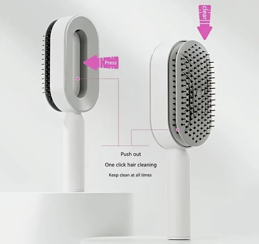 WANWEN Self Cleaning Hair Brush for Women, 3D Air Cushion Massager Brush, Easy Clean Hair Brush, Detangling Anti-Static Brush, Suitable for All Hair Types (White)
