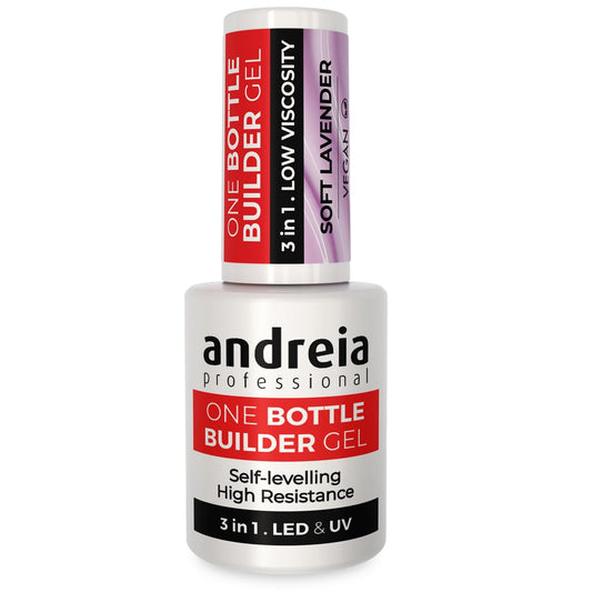 Andreia Professional Gel Builder Nail Construction - Triphasic 3 in 1 Low Viscosity - LED & UV Builder Gel in a Bottle - Nail Extension - Self Levelling High Resistance - Colour Soft Lavender 14ml
