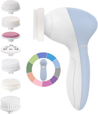 COSLUS Facial Spin Brush Face Cleansing: 7 in 1 Electric Exfoliator Spinning Cleanser Device Waterproof Face Gentle Cleansing Exfoliating Scrubbing Skin Care for Women Men Teenage Girls Set-Blue