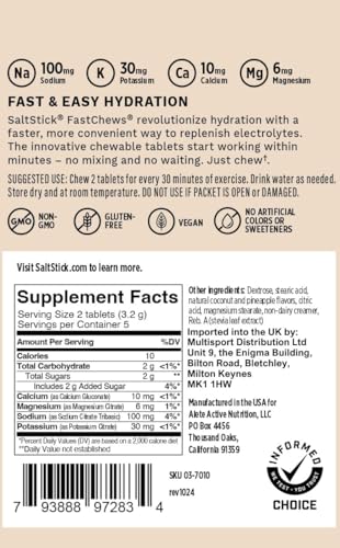 SaltStick Electrolyte FastChews Chewable Tablets | 1 Pack of 10 Tablets - Coconut Pineapple