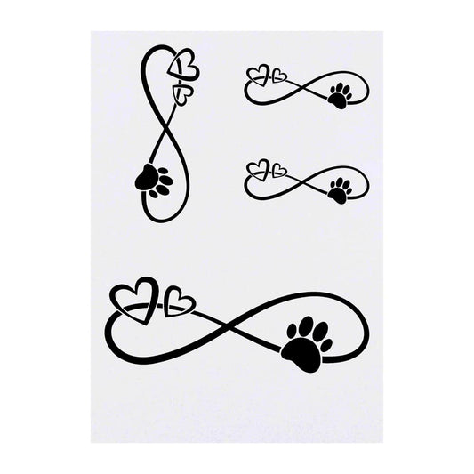Azeeda 4 x 'Infinity Hearts & Paw' Temporary Tattoos - Water Resistant, Skin-Safe, Non-Toxic Transfers, Mixed Sizes (TO00046461)