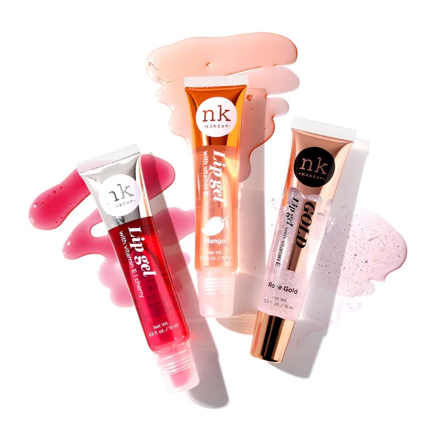 NK lip gloss gel 15ml Vitamin E, Shiny, Nourishes, Lip gel (Rose Gold, Pack Of 3)