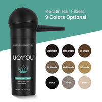 UOYOU MEDIUM BROWN Hair Fibres for Thinning Hair 27.5g Bottle with Applicator | Natural Keratin Hair Fibers Concealer for Hair Loss for Men and Women | Hair Building Fibres Powder [MEDIUM BROWN]