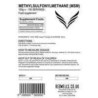 MSM Powder REDWELLS Crystalline Methyl Sulfonyl Methane GMO Free - 100g Pack
