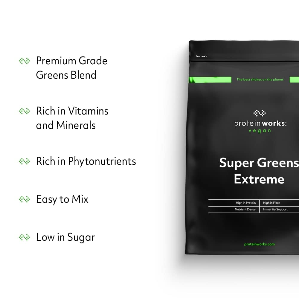 Protein Works Super Greens Extreme Powder , 156 Health Benefits , 41 Active Ingredients , Vegan & Gluten Free , No Added Sugar , Apple & Lemon Twist , 250g , 20 Servings