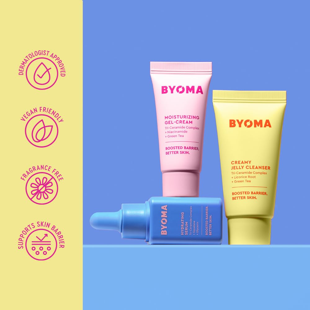 BYOMA So Hydrated Travel Size Gift Set - Barrier Repair Skincare Minis (30ml, 15ml, 15ml) Creamy Jelly Cleanser, Hydrating Face Serum & Ceramide Face Moisturizer for Dry Skin | Holiday Essentials