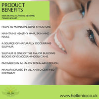 Hellenia MSM Capsules Using Branded OptiMSM - 180 Capsules | 100% Pure Methyl Sulphonyl Methane | The Purest, Most Researched MSM, No Additives & Non-GMO | Suitable for Vegans