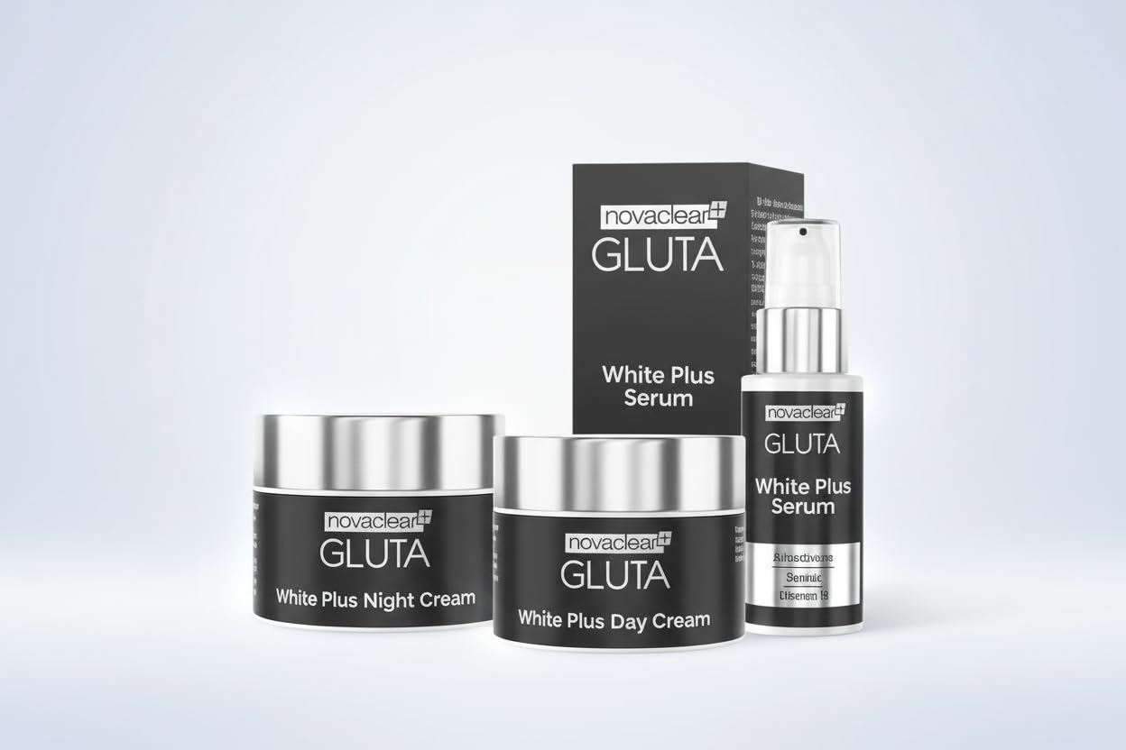 Novaclear Gluta White Plus Set – White Plus Serum, Day Cream & Night Cream with Glutathione & Retinol for Dark Spots, Even Skin Tone & Anti-Aging Skincare Routine