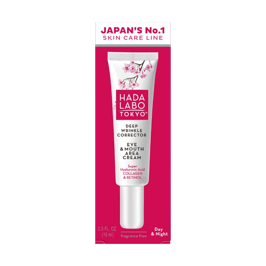 Hada Labo Tokyo - Anti-Ageing Deep Wrinkle Corrector Eye & Mouth Area Cream, with Super Hyaluronic Acid, Collagen and Retinol, Day & Night, 15 ml (Pack of 1)