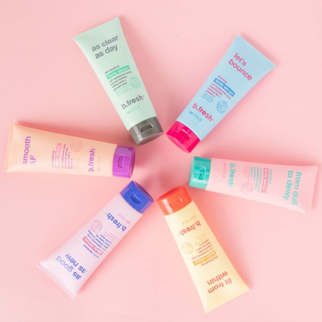 b.fresh Daily Moisturizing Body Lotion for Tired Skin | Let's Bounce Firming Body Serum - Plump Up, Firm & Hydrate Tired Skin with Hyaluronic Acid, Niacinamide, Oolong Tea + Vitamin E, 8 Fl Oz