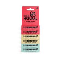 Bee Natural 100% Natural Moisturising Lip Balm - Multi Flavour (Peppermint, Coconut Vanilla, Strawberry) Pack of 6