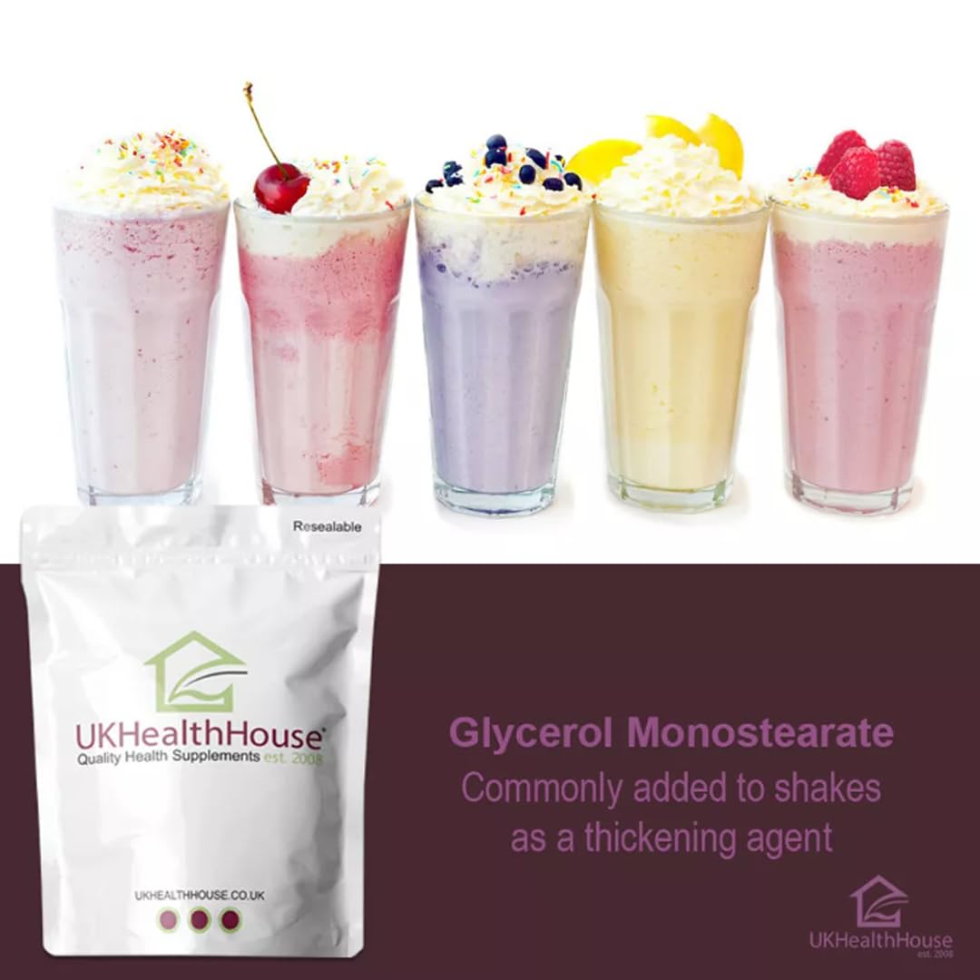 UKHealthHouse Glycerol Monostearate Powder, GMS, Pure Range, Vegan, High Strength Supplement, Packaging Vary (50g)