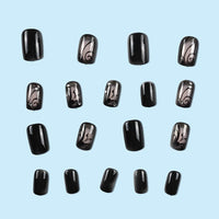 JUSTOTRY 24 Pcs Short False Nails with Butterfly and Diamond Pattern,Black Square Press on Nails,Glossy Fake Nails Medium for Nails Art,French Squoval Stick on Nails for Women Gifts