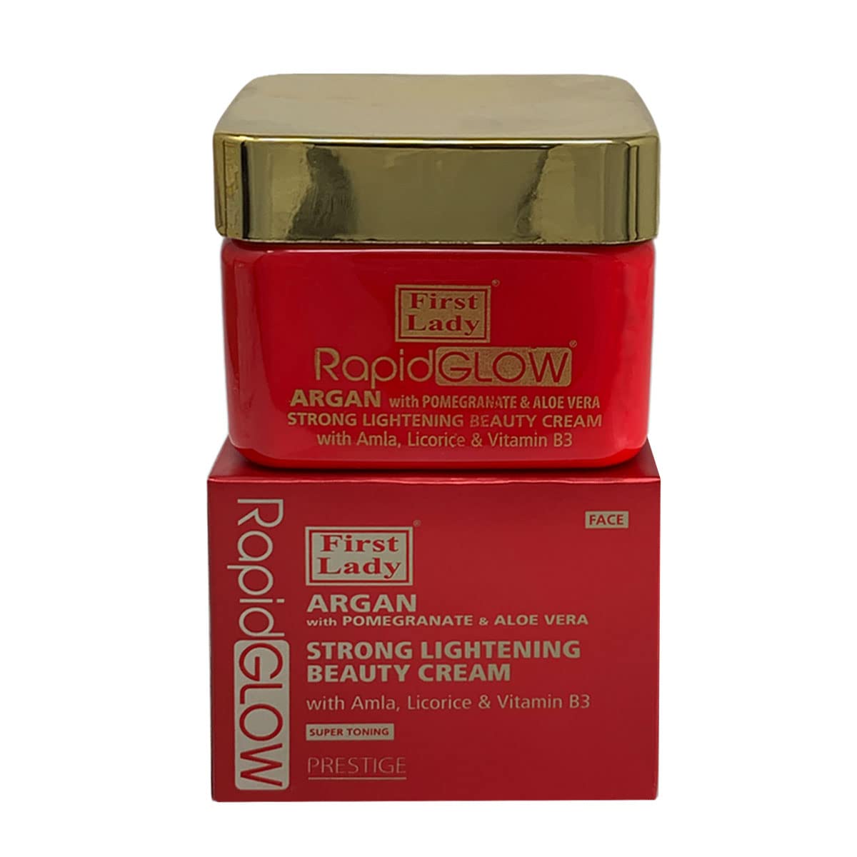 First Lady Rapid Glow Argan with Pomegranate & Aloe Vera Strong Skin Lightening Beauty Cream 250ml - with Amla, Licorice & Vitamin B3 dark spot remover for face