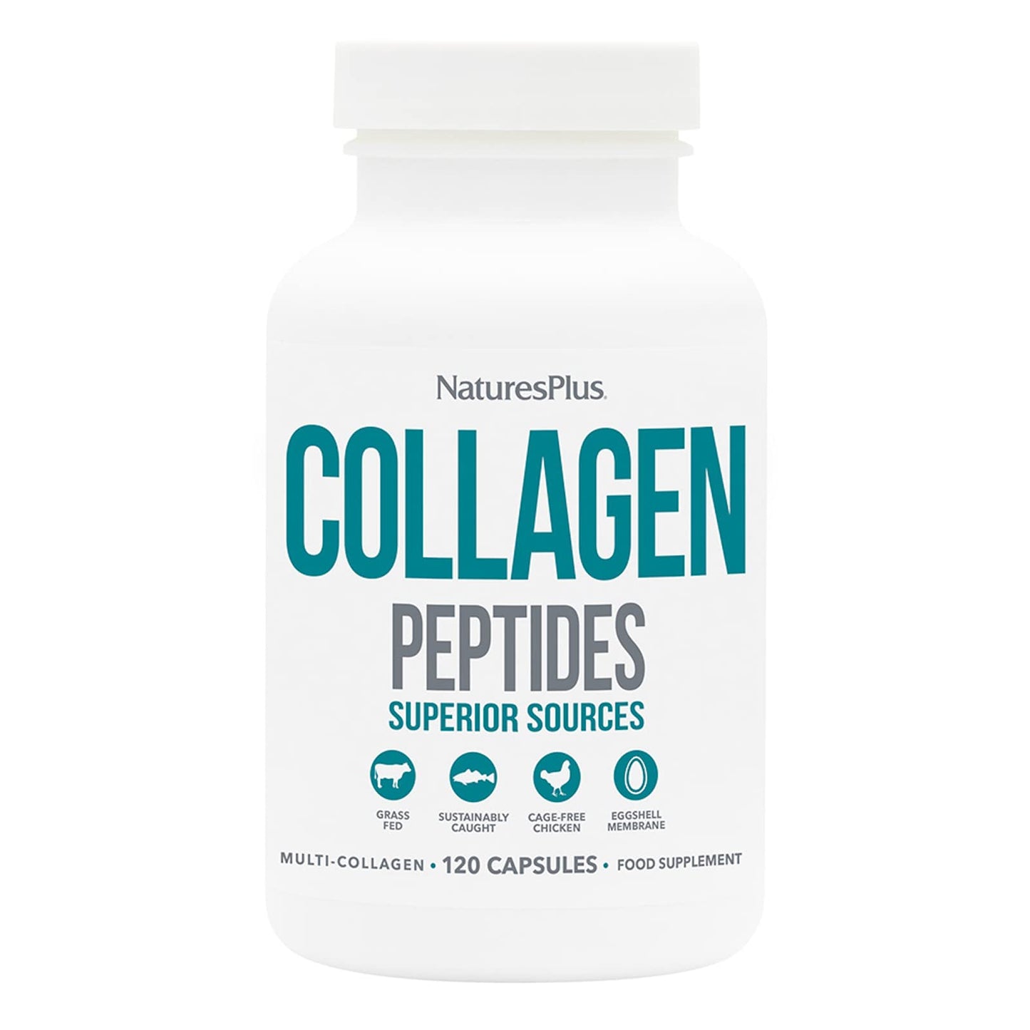 Nature's Plus NaturesPlus Collagen Peptides Capsules - Sustainable Hydrolysed Collagen Supplement, 6 Major Types of Collagen - Non-GMO, Gluten Free - 120 Capsules