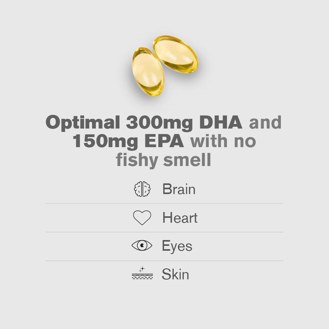 dr vegan High Strength Omega 3 | 1000mg Algae Oil | 300mg DHA & 150mg EPA | Vitamin E | Pure & 3rd Party Tested | 60 Vegan Softgels, 2-A-Day