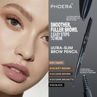 Phoera PHOERA Ultra Slim Eyebrow Liner Pencil With Brow Brush AQUAPURITY Fill & Sculpt Eyebrow Definer Natural Looking Brows Long Lasting (104 DARK BRUNETTE)