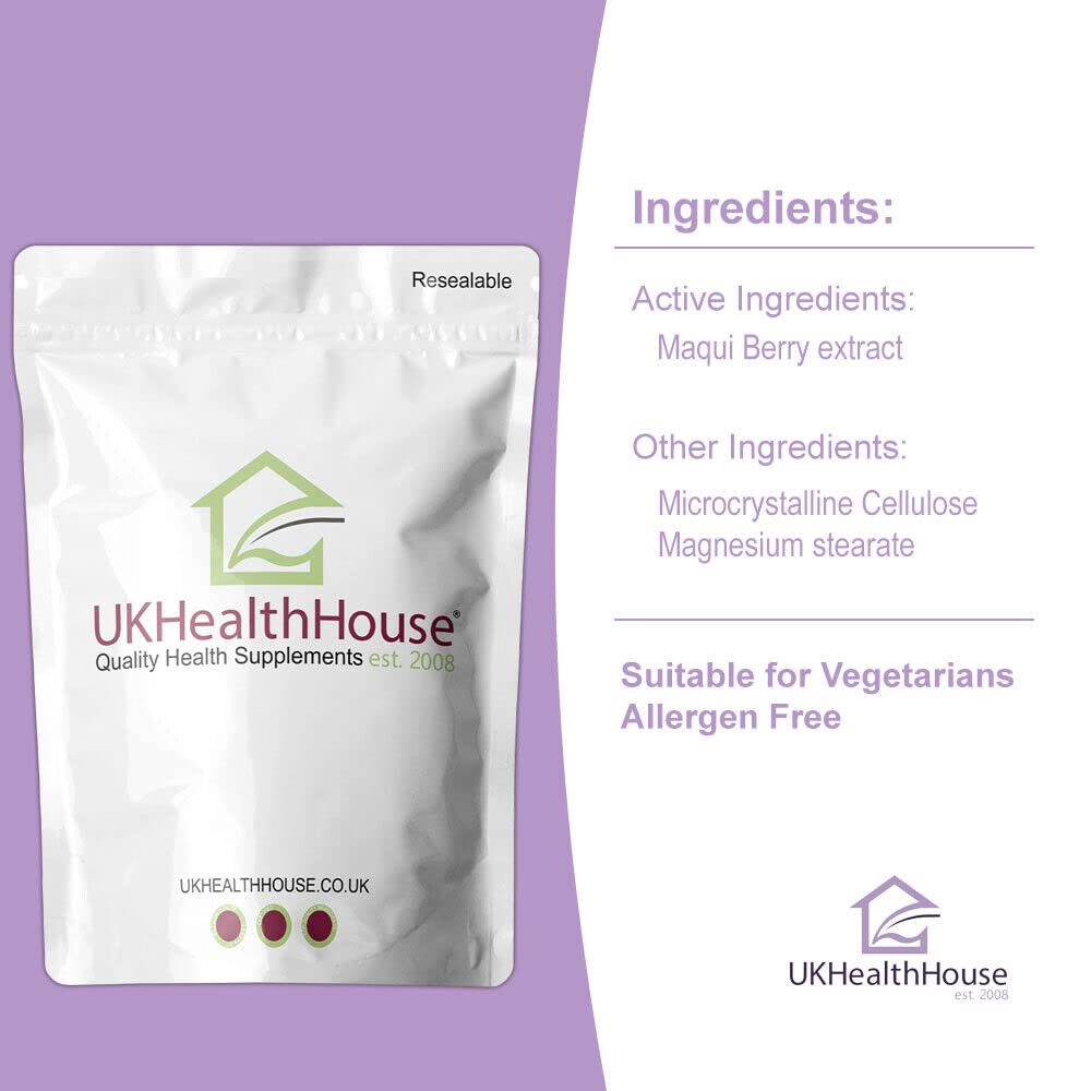 UKHealthHouse Maqui Berry Tablets 1000mg | Maqui Berry Extract Tablets | Potent Natural Antioxidant Support | Vegan & Vegetarian Friendly | Health & Wellbeing | UK (1000 tabs)