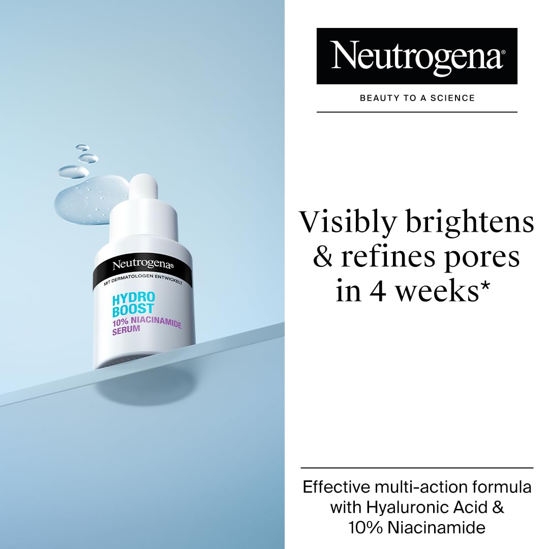 Neutrogena Hydro Boost 10% Niacinamide Serum (1 x 30ml), for Hydrated, Bright, Radiant and Dewy Skin, Delivers Refined Pores with Lightweight Hydration, Hyaluronic Acid Serum, Niacinamide Serum