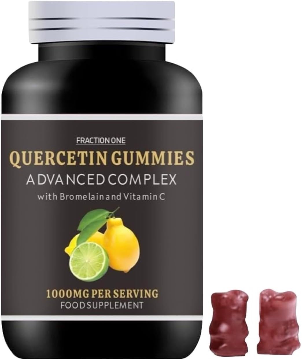 Fraction One Quercetin Gummies Enhanced with Bromelain, Vitamin C - Quercetin 1000mg - 120 Gummies - 60 Servings - Quercetin Complex - Quercetin Supplement -Antioxidant Supplement for Immune Support