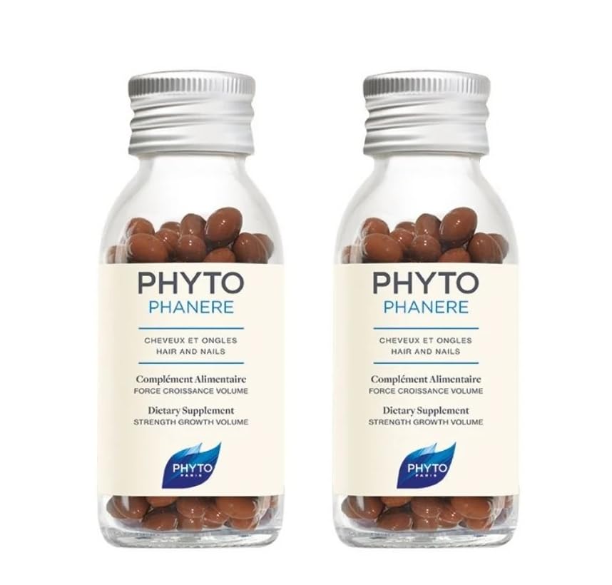 PHYTO 2x120 Capsules Phytophanere Natural Hair Loss, Nail & Skin Supplement for Men & Women Biotin & Vitamin B6 Enriched, Antioxidant-Rich Carrot & Vitamin E, Energy & Tissue Formation, 4-Month Supply