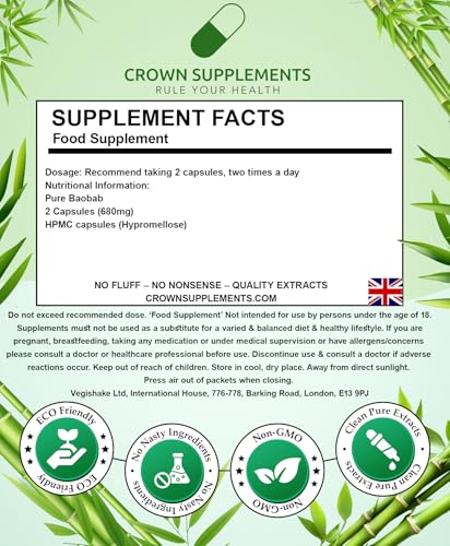 vegishake Pure Baobab Capsules | Clean Extract | Crown Supplements UK Vitamin C (90 Capsules)