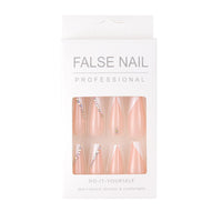 TMUT 24pcs Square False Nails Long for Women, Stick on White Edge Press with Rhinestones, French Tip Nails, Removable Glue-on Fake Women Girls Nail Art Accessories, 1.0 millilitre