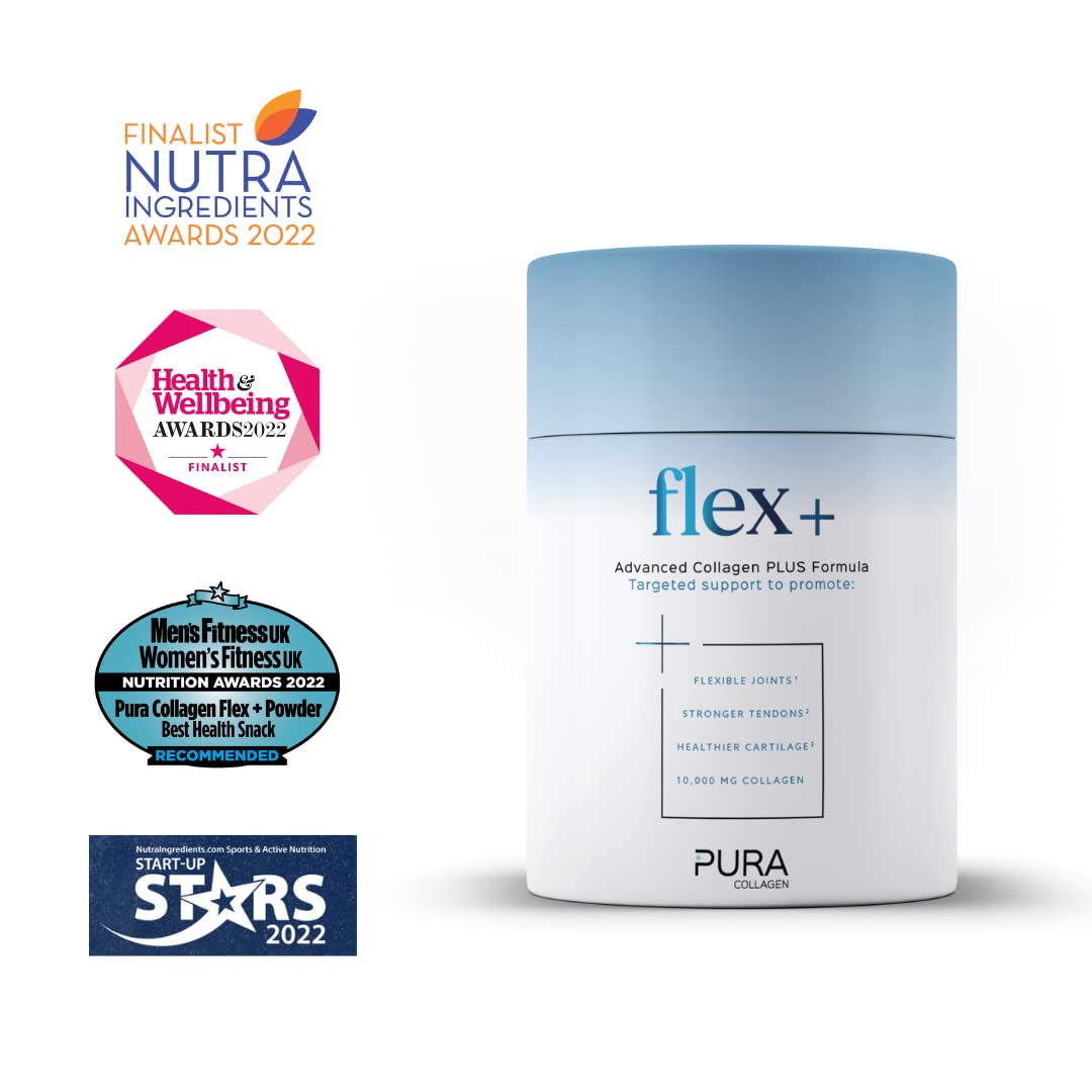Pura Powdered Collagen Supplement (Flex +) | Hydrolysed Collagen Peptides with Vitamin C & Manganese | 284g (28 Servings)