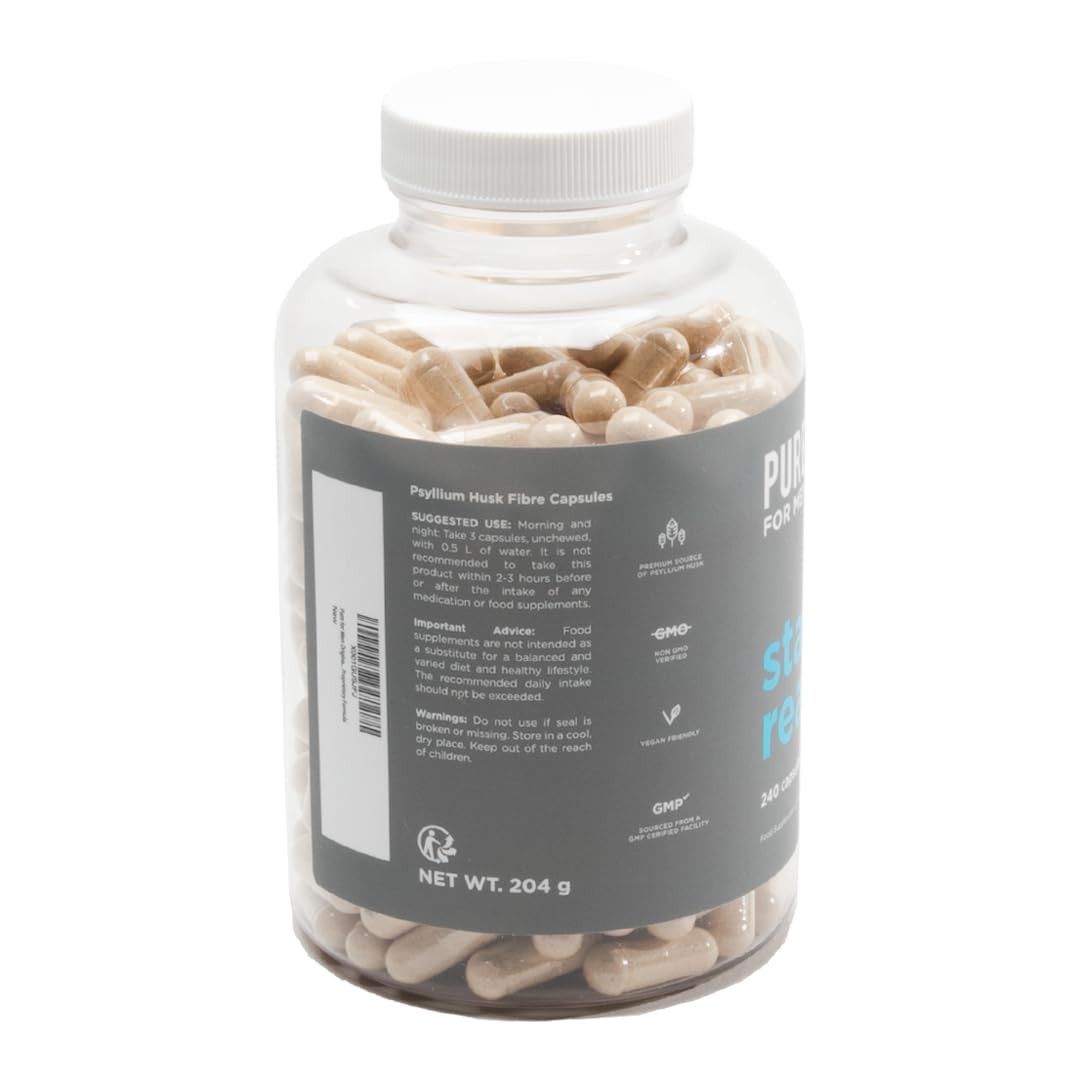 Pure for Men Original Cleanliness Stay Ready Fiber Supplement, 240 Vegan Capsules, Helps Promote Digestive Regularity. Psyllium Husk, Chia Seeds, Oat Fibre, Proprietary Formula