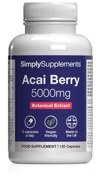 Simply Supplements Acai Berry 2,500mg Capsules | with Vitamin C | Supports Immune System & Collagen Formation | Freeze-Dried Extract | Vegan Friendly | 120 Capsules = 2-Month Supply | UK Made