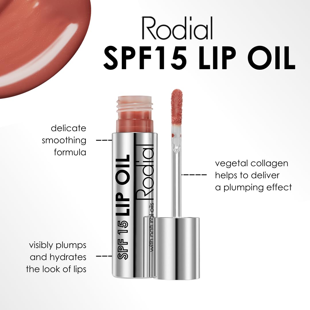 Rodial Lip Oil SPF 15 - Nourishing, Collagen-Infused, Protecting Lip Care for All Skin Types - Dewy Moisture and UV Protection - Super Glossy and Tinted, 4ml