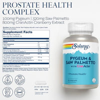 SOLARAY Pygeum and Saw Palmetto with CranActin - Prostate Health Supplement with Pygeum Bark, Saw Palmetto Extract and Cranberry Extract, Lab Verified, 60-Day Guarantee (15 Servings, 90 VegCaps)