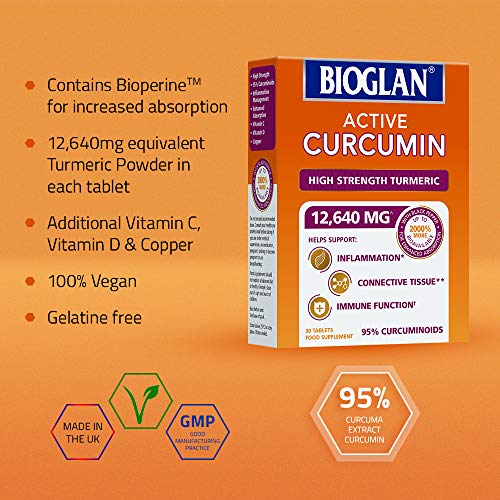 Bioglan Active Curcumin, High Strength Turmeric extract, 1 month supply - 30 Tablets