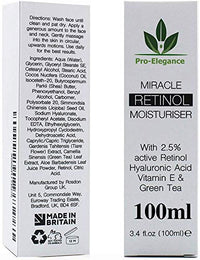 Pro-Elegance Skincare Retinol Moisturiser cream 2.5% 100ML For Day & Night with Hyaluronic Acid Vitamin E & Aloe Vera Anti Aging Face & Neck Eye Bags Dark Circles & Crows Feet