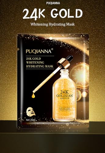 IMKRC 24K Gold Mask, Face Sheet Mask, Skin Care Masks, Hydrating, Whitening, Anti-Aging, Puffiness, Moisturizing, Deep Tissue Rejuvenating, Soothing Firming Face Masks