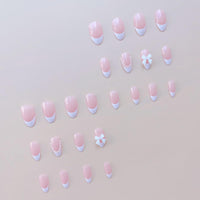 EONFAVE 24pcs Short Oval White French Tip Press On Nails with Pearls - Almond False Nails - Strong Fake Nails with Glue on Nails for Women - Short Stick on Nails French Tip - Full Cover Nail Tips
