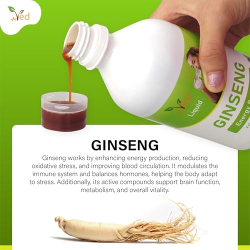 Ved Ginseng Liquid Food Supplement (500 ml) - with Siberian & Panax Ginseng - Supports Energy and Vitality - for Improved Concentration.